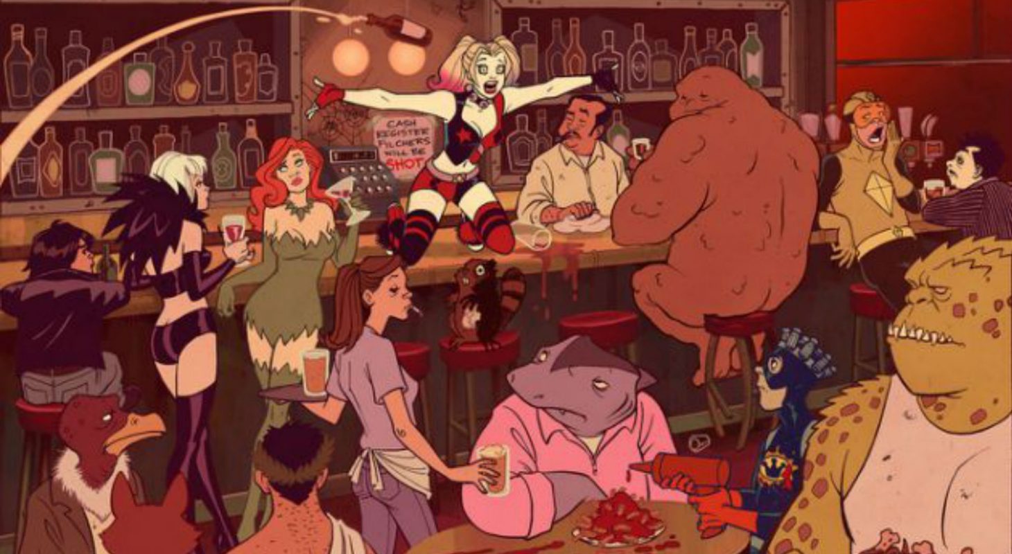 Harley-Quinn-Gang-at-a-Bar-Feature