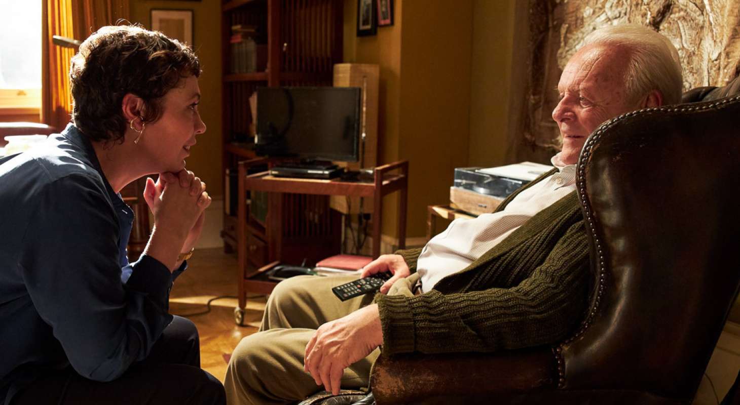 TIFF 2020 The Father image shows Olivia Colman and Anthony Hopkins seated opposite each other