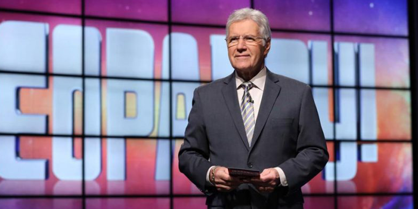 Alex Trebek on the set of Jeopardy
