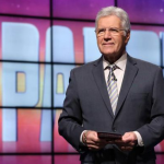 Alex Trebek on the set of Jeopardy