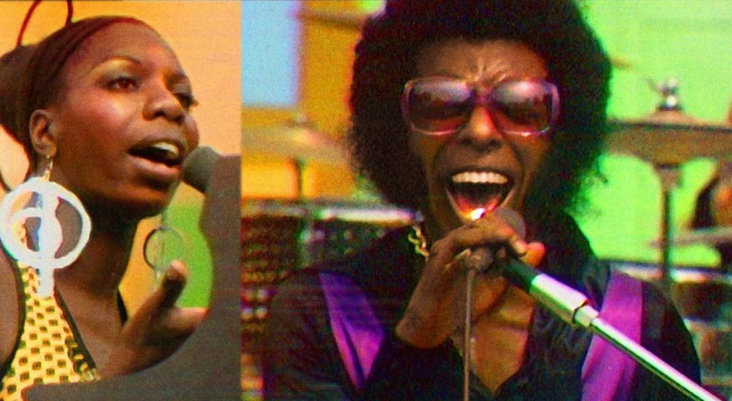 Summer of Soul poster featuring Nina Simone and Sly Stone