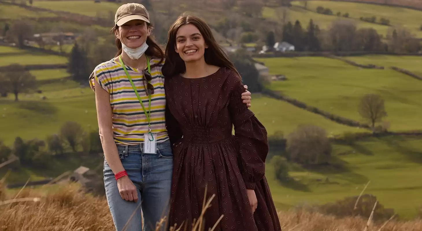 Frances O'Connor and Emma Mackey behind the scenes of Emily
