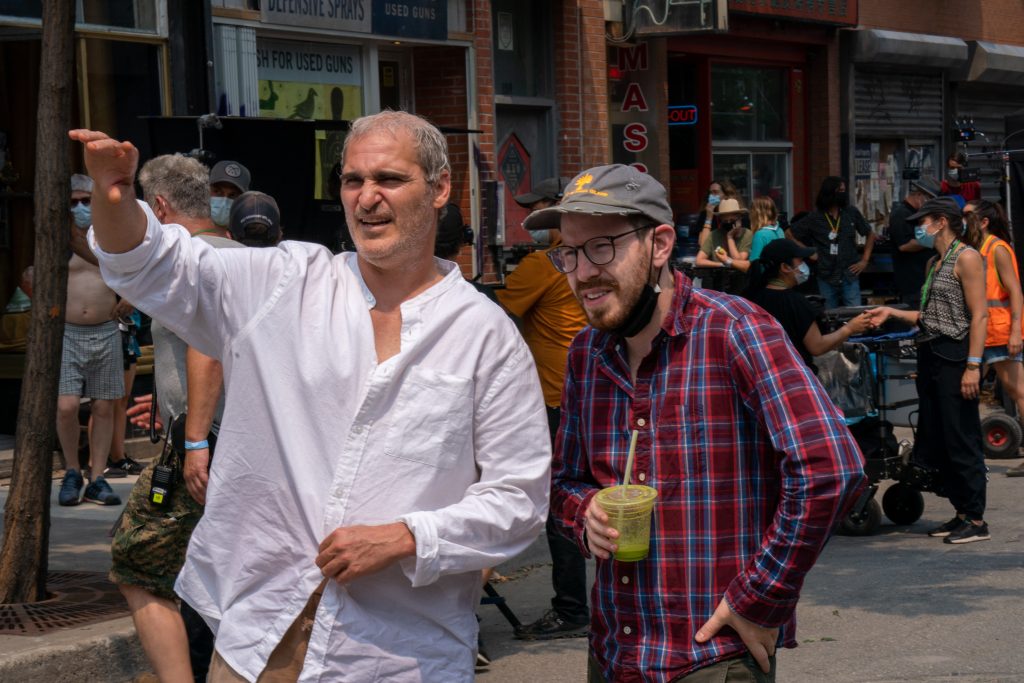 Writer-director Ari Aster and Joaquin Phoenix on the set of Beau Is Afraid