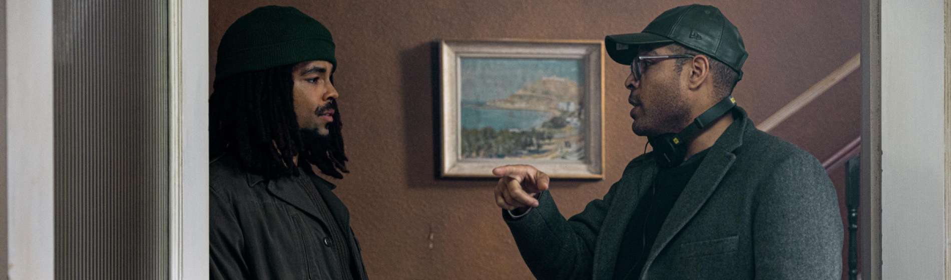 Bob Marley: One Love director Reinaldo Marcus Green on set with Kingsley Ben-Adir