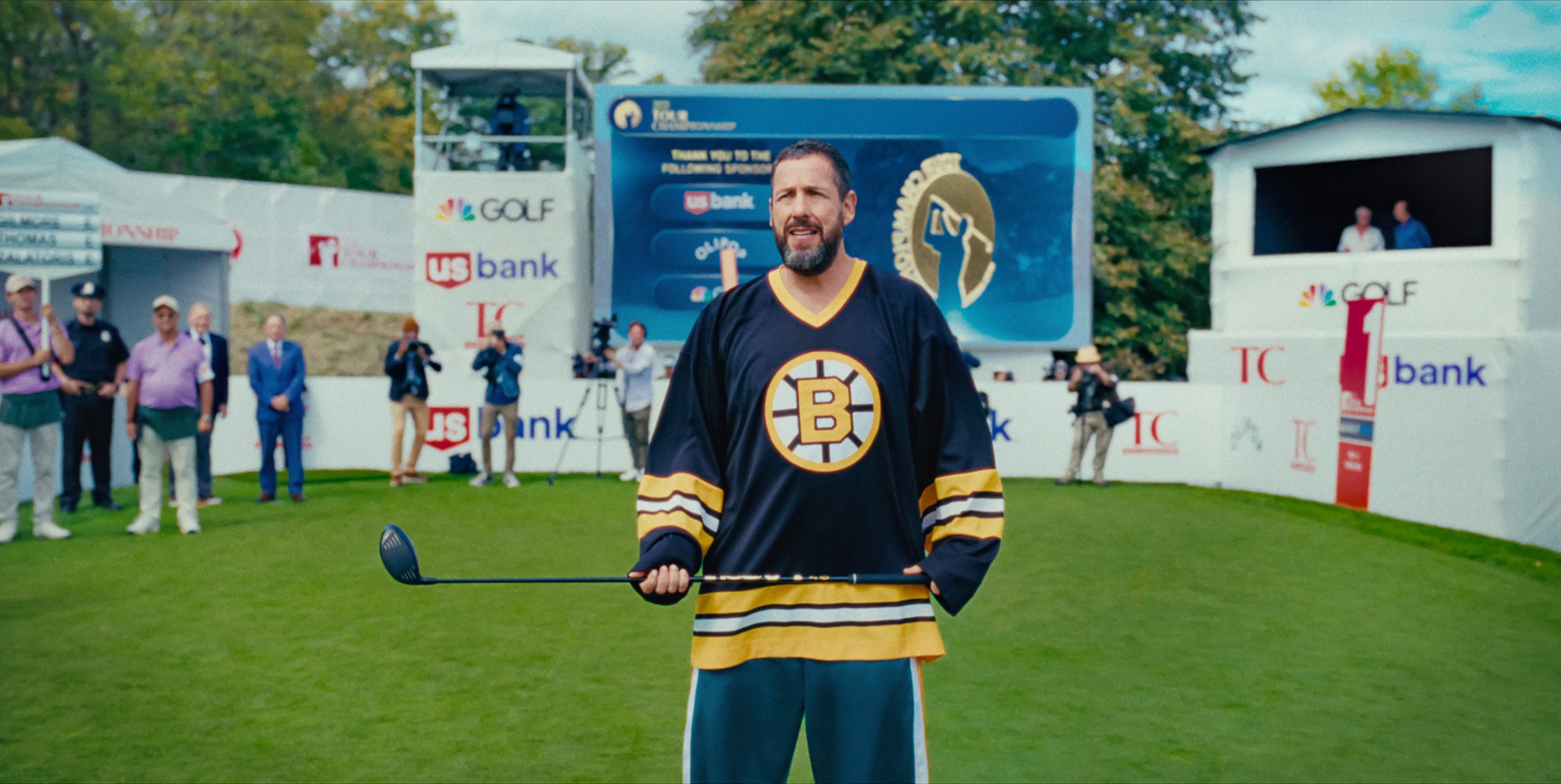 Christopher McDonald as Shooter Mcgavin, and Adam Sandler as Happy Gilmore in Happy Gilmore 2 | Courtesy of Netflix