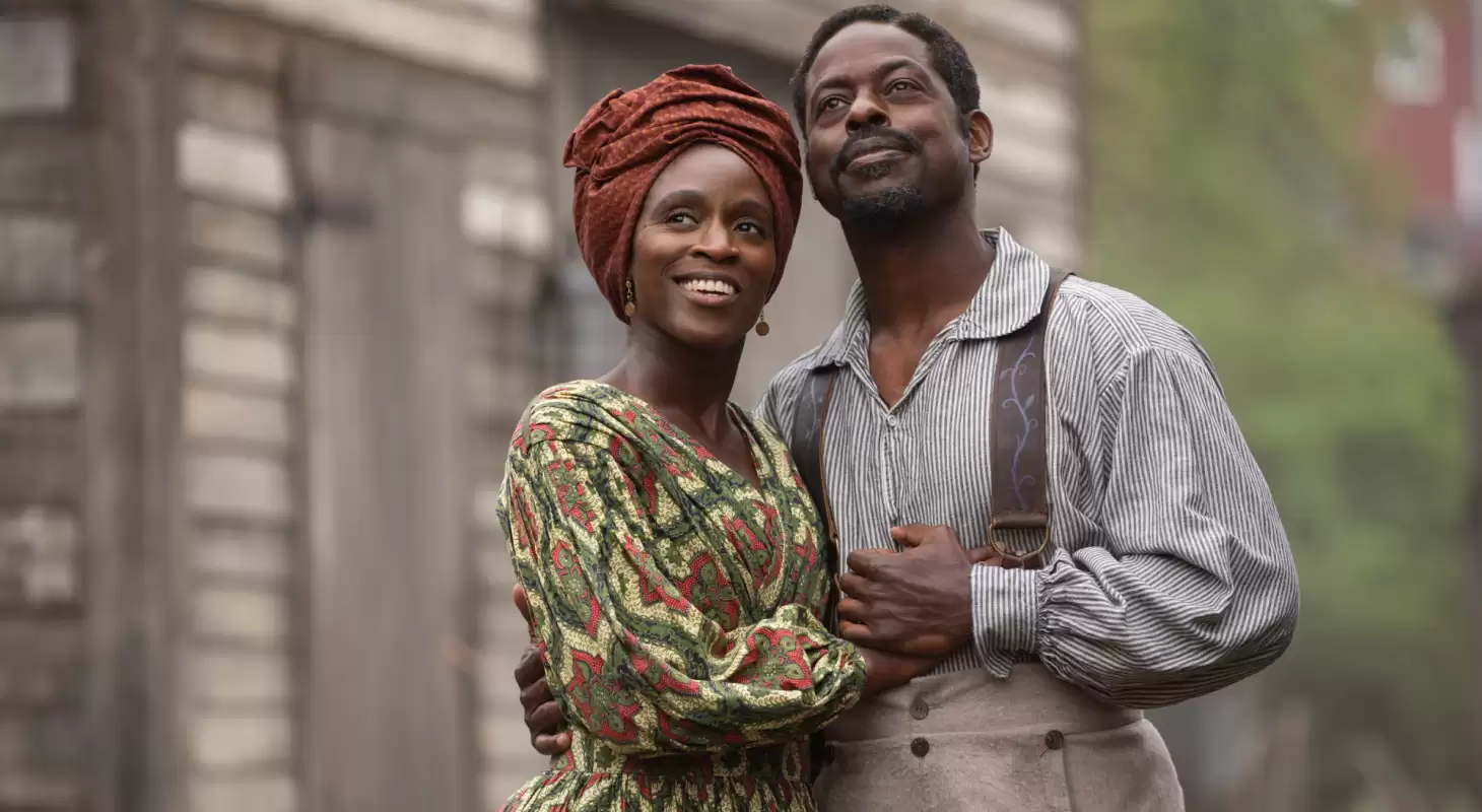 Sharon Duncan-Brewster as Miss Angie and Sterling K. Brown as Medwin Harris | Courtesy of Disney