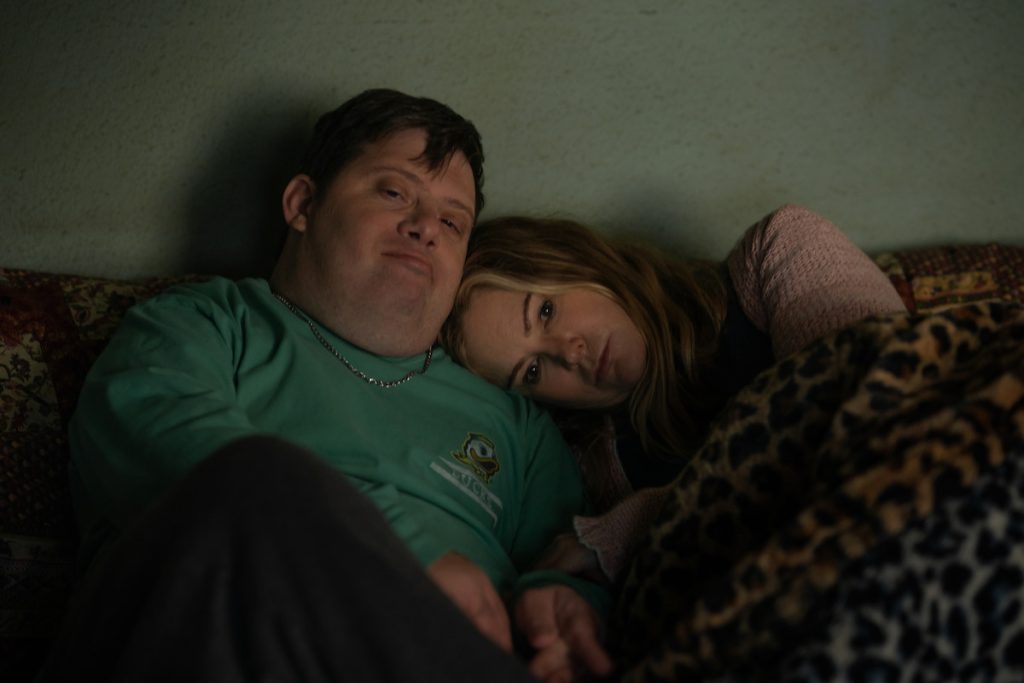 Zack Gottsagen and Jennifer Jason Leigh in Netflix's "Night Always Comes"