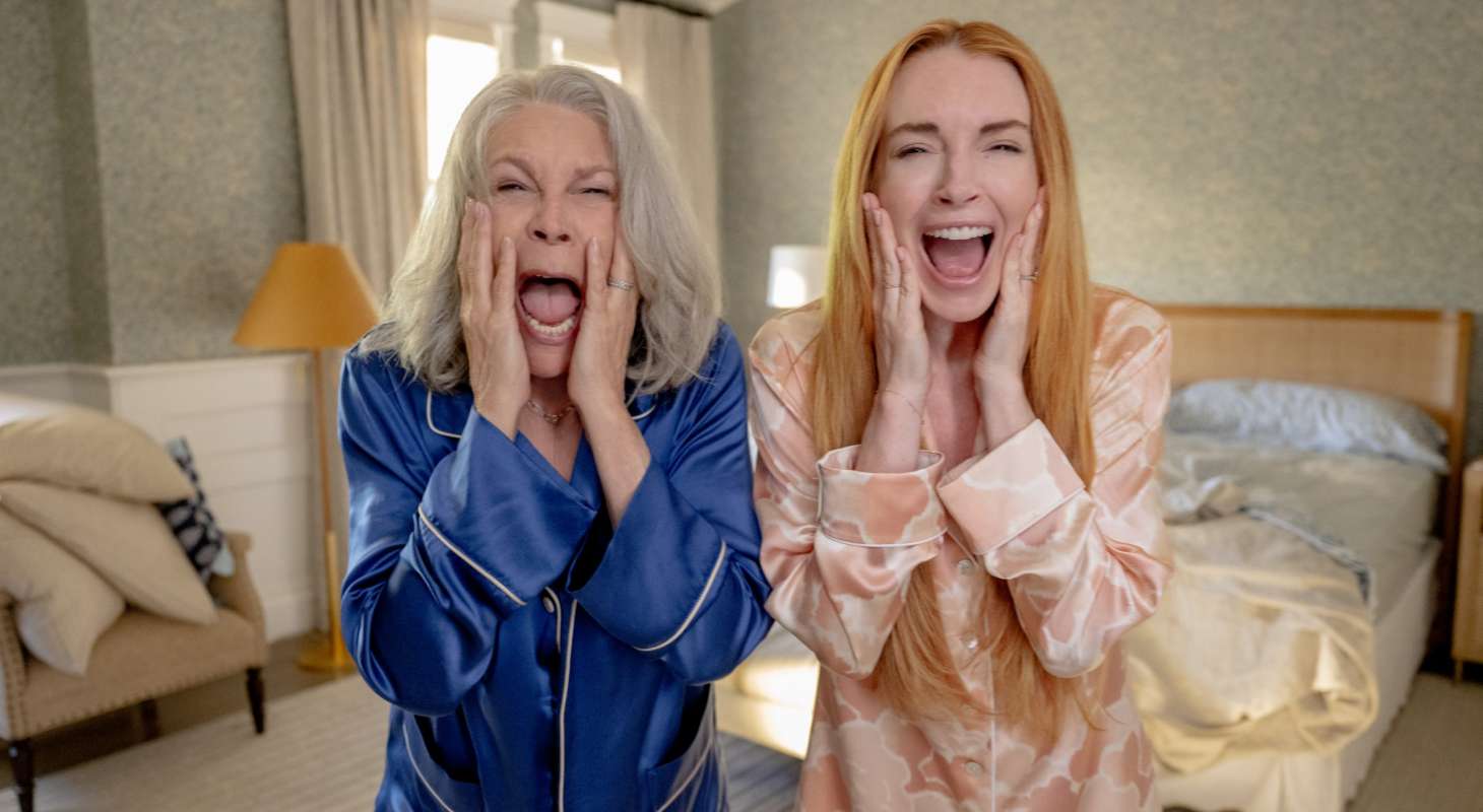 (L-R) Jamie Lee Curtis as Tess Coleman and Lindsay Lohan as Anna Coleman in Disney's live-action FREAKIER FRIDAY. Photo by Glen Wilson © 2024 Disney Enterprises, Inc. All Rights Reserved.