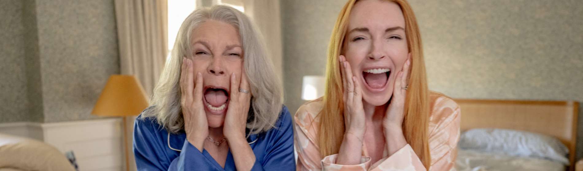 (L-R) Jamie Lee Curtis as Tess Coleman and Lindsay Lohan as Anna Coleman in Disney's live-action FREAKIER FRIDAY. Photo by Glen Wilson © 2024 Disney Enterprises, Inc. All Rights Reserved.