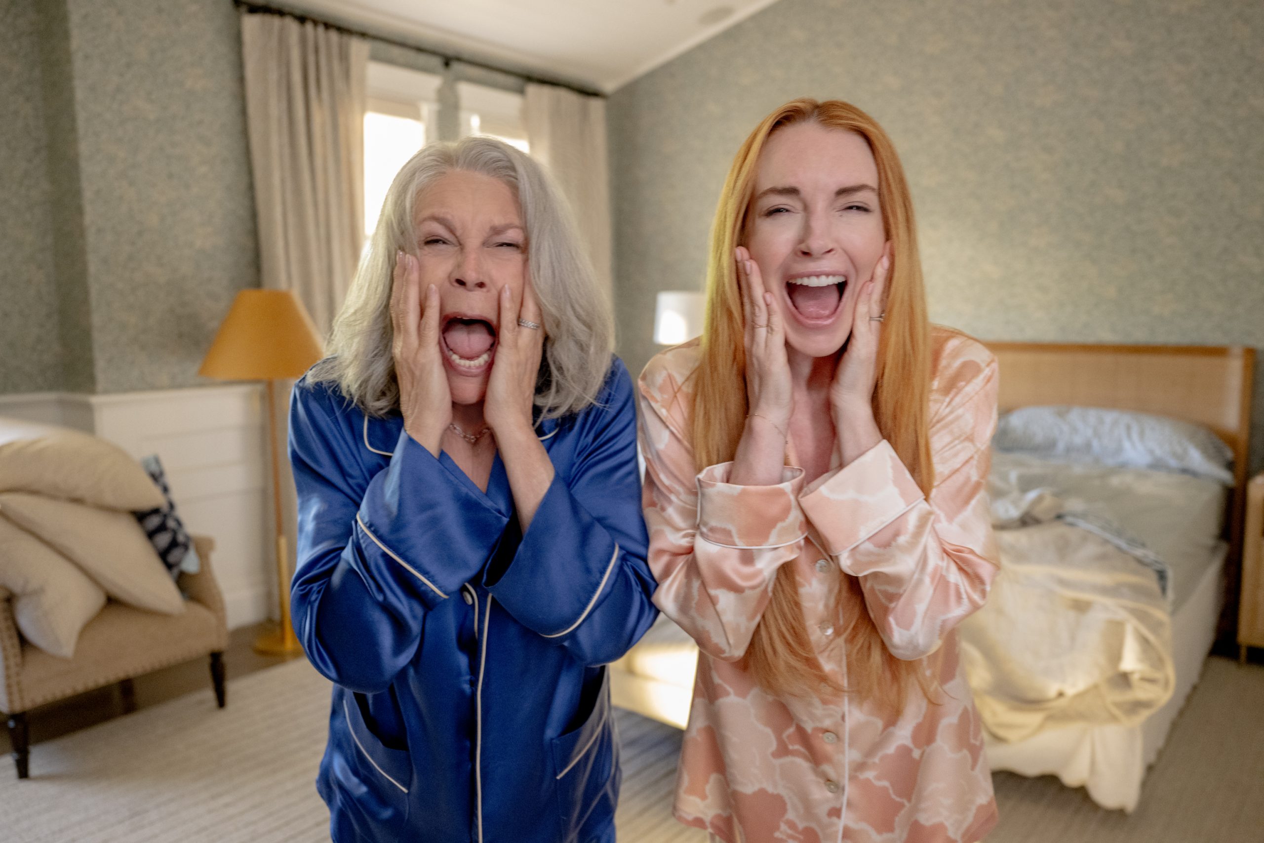 (L-R) Jamie Lee Curtis as Tess Coleman and Lindsay Lohan as Anna Coleman in Disney's live-action FREAKIER FRIDAY. Photo by Glen Wilson Â© 2024 Disney Enterprises, Inc. All Rights Reserved.