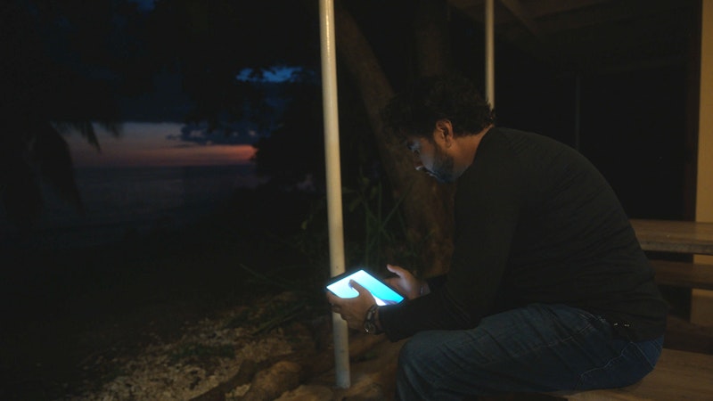 Director Adam Bhala Lough ponders his options in a scene from DEEPFAKING SAM ALTMAN.