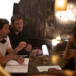 Director Bart Layton, Chris Hemsworth and Halle Berry on the set of Crime 101. Photo Credit: Merrick Morton